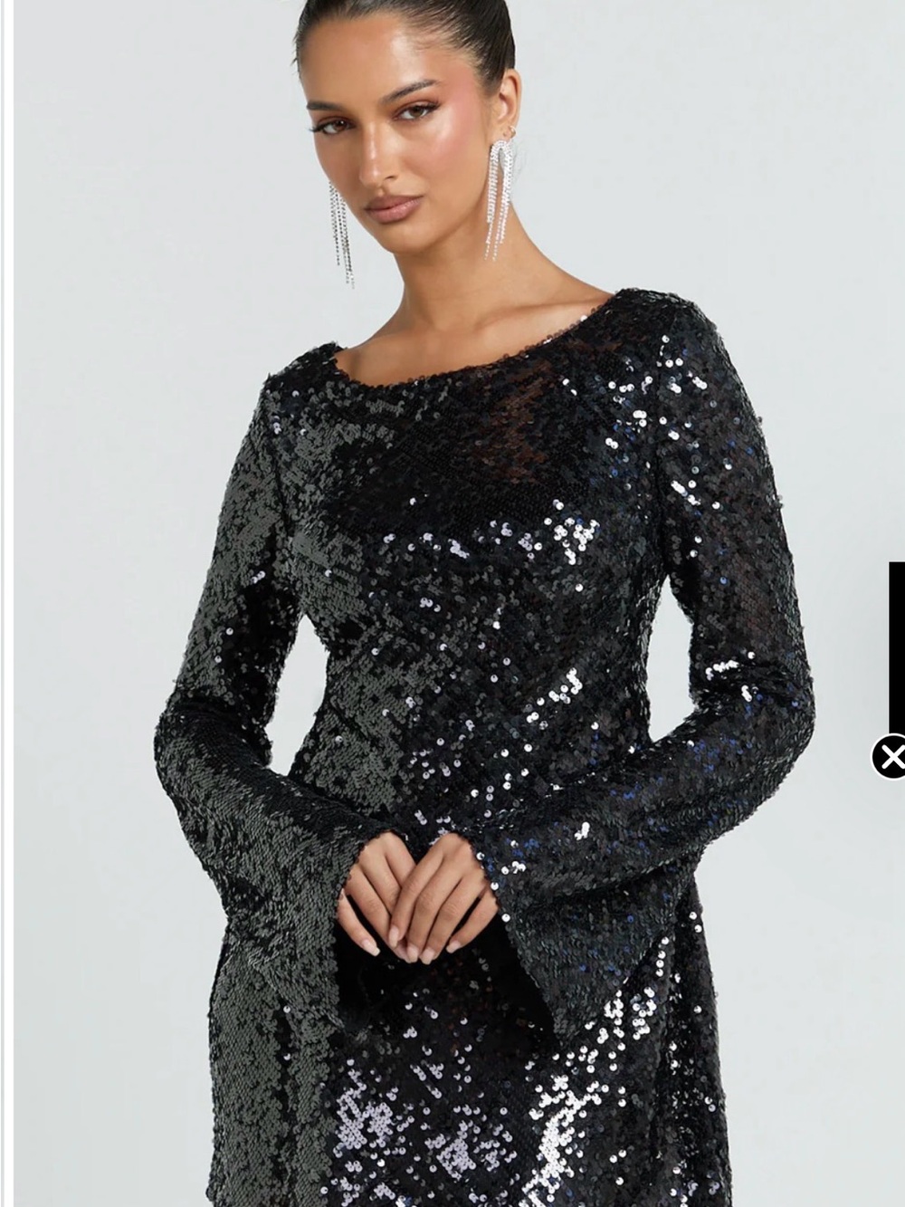 Princess Polly Black Sequin Long Sleeve Bell-Sleeve Dress